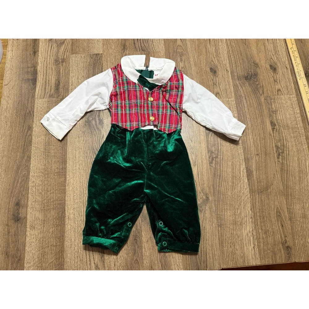 Vintage Great Guy One Piece Toddler 18M Pants Green Red White Christmas Velvet
